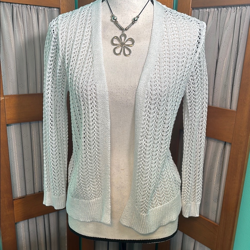 White Open Front Cardigan knit Sweater
